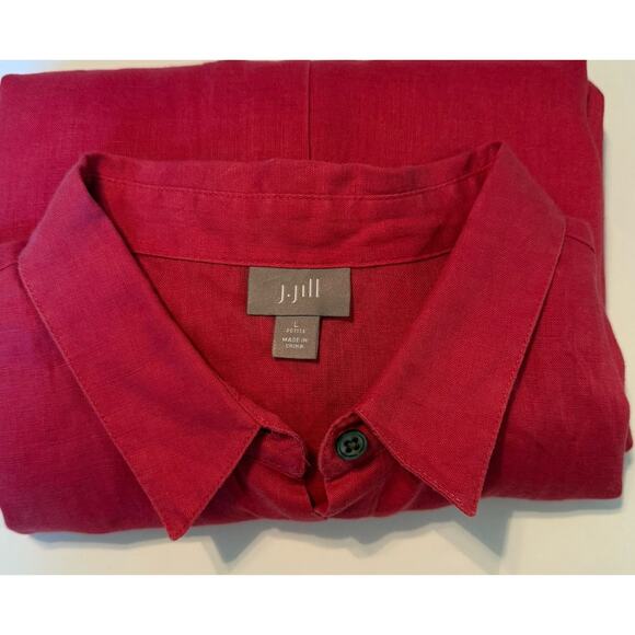 J. Jill Linen Blouse Sz LG Red Long Sleeve Lightweight Preppy Classic Staple EUC - Picture 12 of 13
